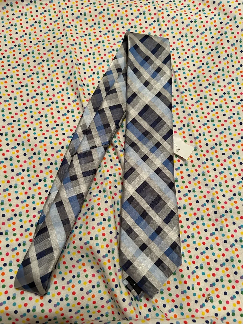 Bespoke Silver, Blue and Gray Plaid Men's Tie